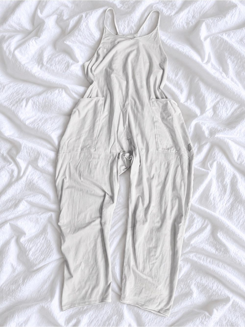 Free People Light Gray Scoop-Neck Jumpsuit with Front Pockets